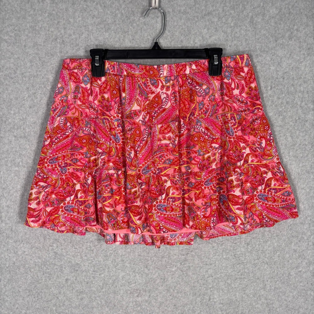 Tiered Paisley Micro Mini Skirt XL Pink Gauze Ruffle Western Coquette Festival